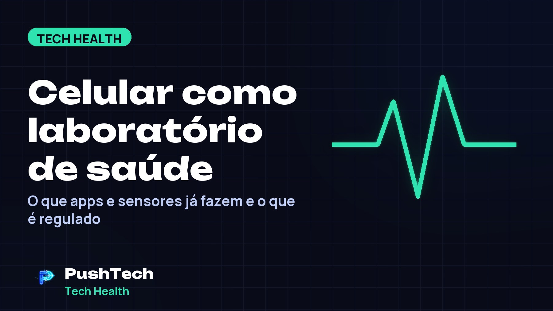 Capa com o título "Celular como laboratório de saúde" e um desenho geométrico luminoso em tons de verde sobre fundo escuro com grade