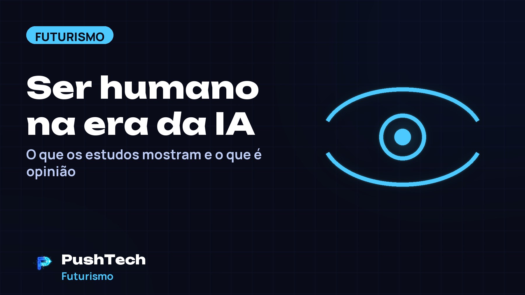 Capa com o título "Ser humano na era da IA" e um desenho geométrico luminoso em tons de azul sobre fundo escuro com grade