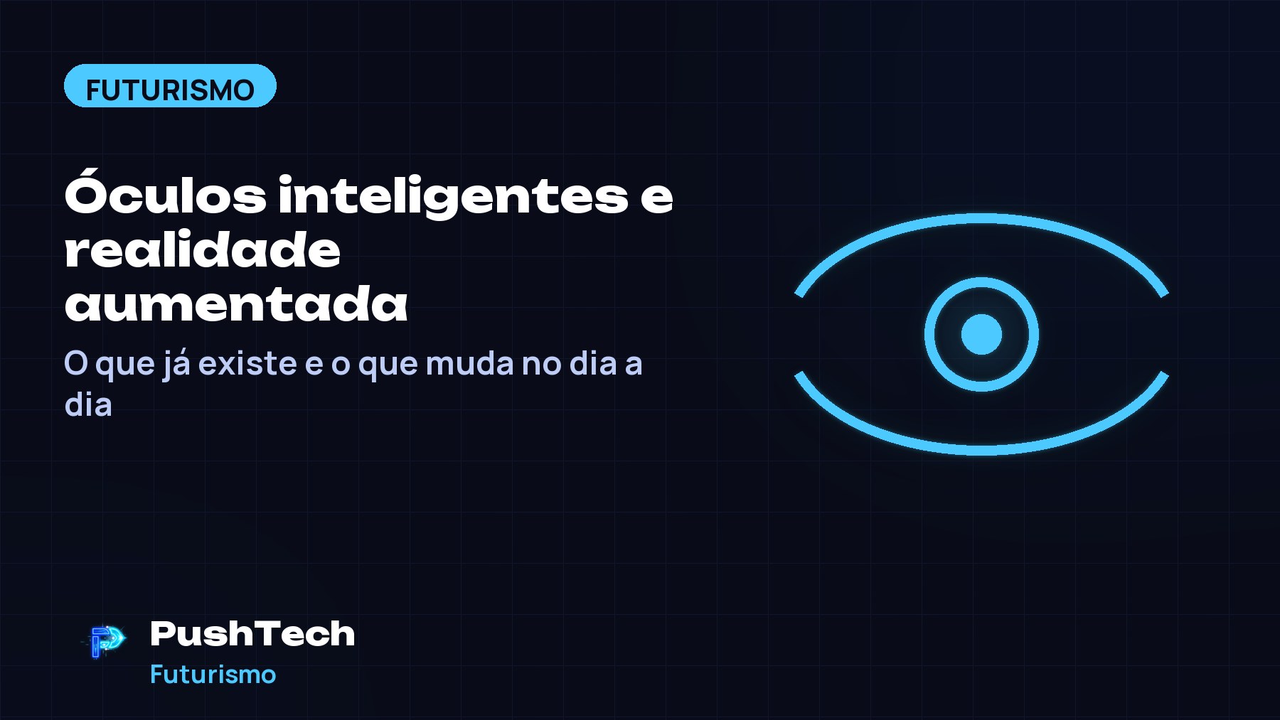 Capa com o título "Óculos inteligentes e realidade aumentada" e um desenho geométrico luminoso em tons de azul sobre fundo escuro com grade