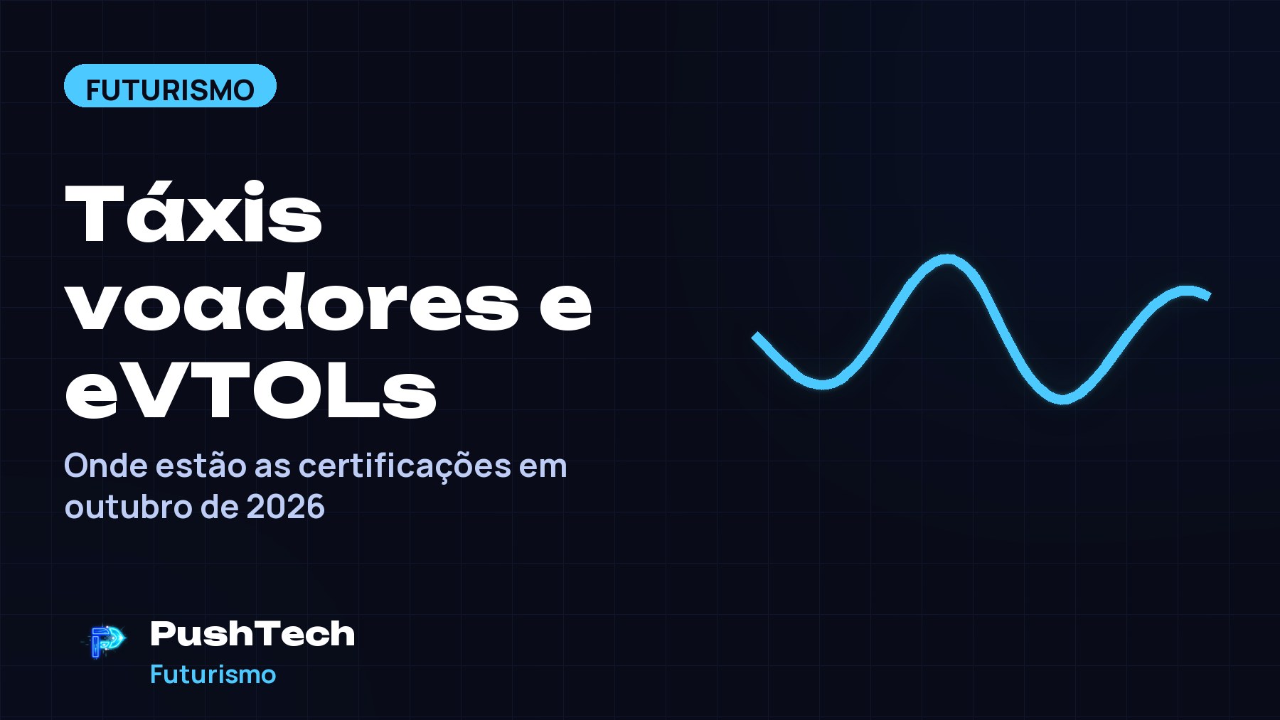 Capa com o título "Táxis voadores e eVTOLs" e um desenho geométrico luminoso em tons de azul sobre fundo escuro com grade